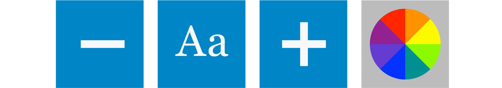 Styling option features of toolbar showing a minus symbol, a text symbol, a plus symbol and a rainbow wheel icon