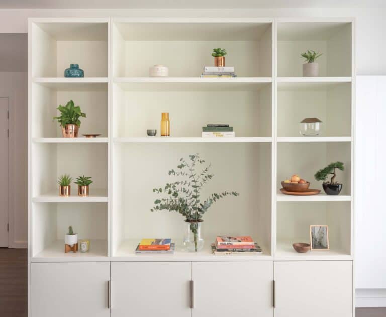 A neatly organised shelving unit