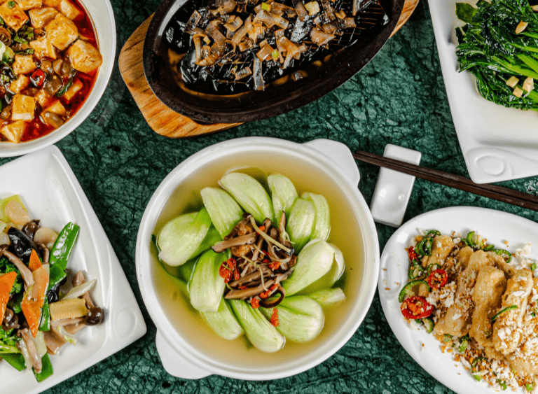 Selection of Asian food on table