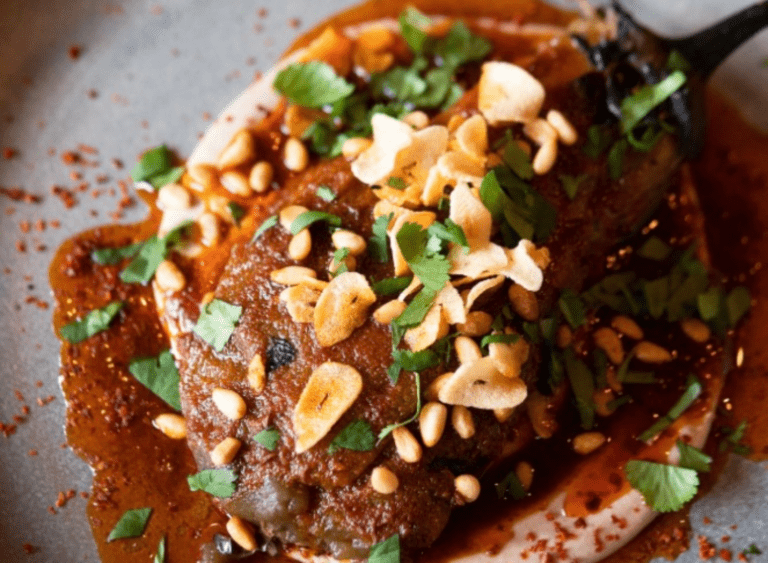 Close up of aubergine dish