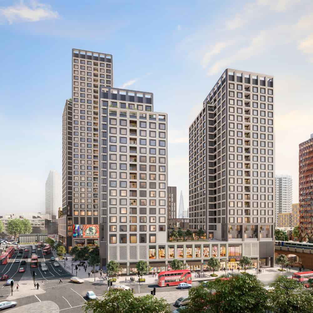 CGI of the second phase of buildings in the new Elephant and Castle town centre
