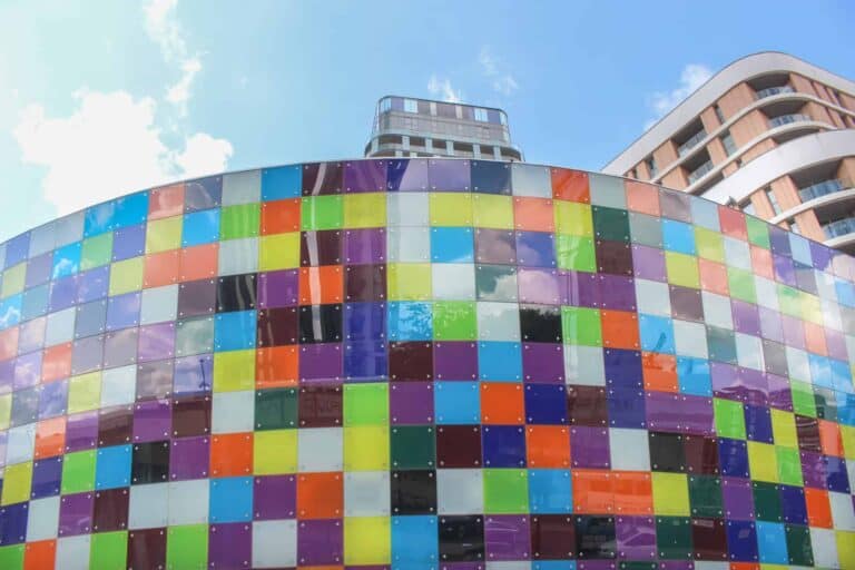 Lewisham Swimming Pool's brightly coloured tile exterior