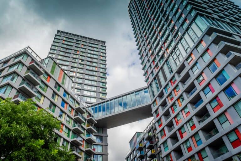 Portlands Place buildings and Skybridge photographed by Frank Da Silva
